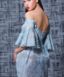 MNM Couture - K3588 Embroidered Off-Shoulder Bell Sleeve Sheath Dress 6 MNM Couture - K3588 Embroidered Off-Shoulder Bell Sleeve Sheath Dress