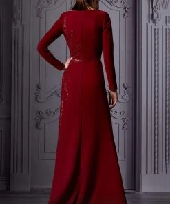 MNM COUTURE - K3850 Sequin Embellished Long Sleeves Gown