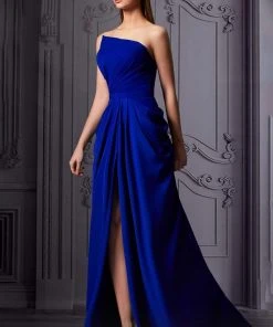 MNM COUTURE - K3854 Ruched Asymmetrical Sheath Dress