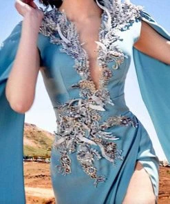 MNM COUTURE K3916 - Deep V Embellished Formal Gown