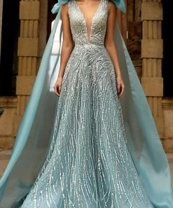 MNM Couture K3930 - Flutter Sleeve Evening Gown