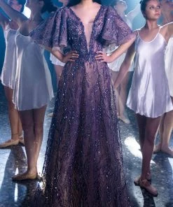 MNM COUTURE K3967 - Embellished Plunging V-neck Evening Gown