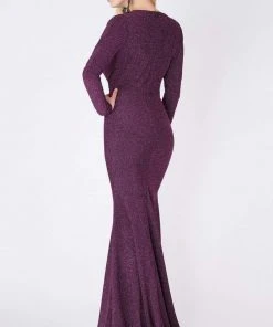 MNM COUTURE - L0002B Long Sleeve V-neck Trumpet Dress