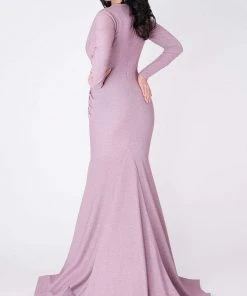 MNM COUTURE - L0002B Long Sleeve V-neck Trumpet Dress