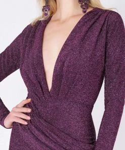 MNM COUTURE - L0002B Long Sleeve V-neck Trumpet Dress