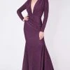 MNM COUTURE - L0002B Long Sleeve V-neck Trumpet Dress 1 MNM COUTURE - L0002B Long Sleeve V-neck Trumpet Dress
