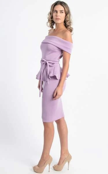 MNM COUTURE - L0003 Folded Off Shoulder Peplum Sheath Dress 5 MNM COUTURE - L0003 Folded Off Shoulder Peplum Sheath Dress