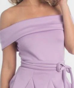 MNM COUTURE - L0003 Folded Off Shoulder Peplum Sheath Dress 9 MNM COUTURE - L0003 Folded Off Shoulder Peplum Sheath Dress