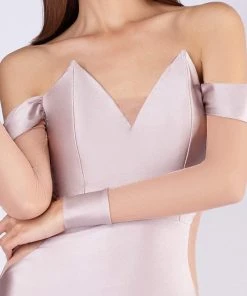 MNM COUTURE - L0044S V Neckline Illusion Long Sleeves Evening Gown