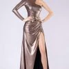 MNM COUTURE - L0049A Long Cutaway Bodice High Slit Metallic Gown 2 MNM COUTURE - L0049A Long Cutaway Bodice High Slit Metallic Gown