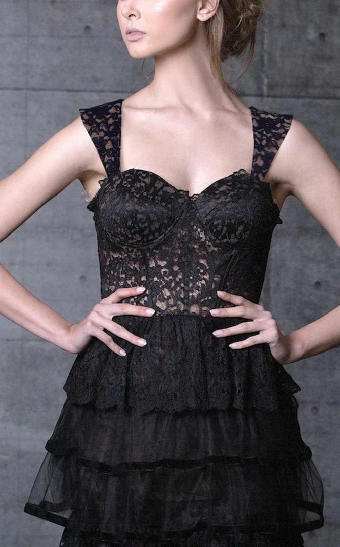 MNM Couture - Lace Sweetheart Tiered Dress N0100 4 MNM Couture - Lace Sweetheart Tiered Dress N0100