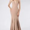 MNM COUTURE - M0008 Illusion V Neck Crepe Trumpet Evening Gown 1 MNM COUTURE - M0008 Illusion V Neck Crepe Trumpet Evening Gown