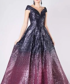 MNM COUTURE - M0009 Allover Sequin Ombre A-Line Evening Gown
