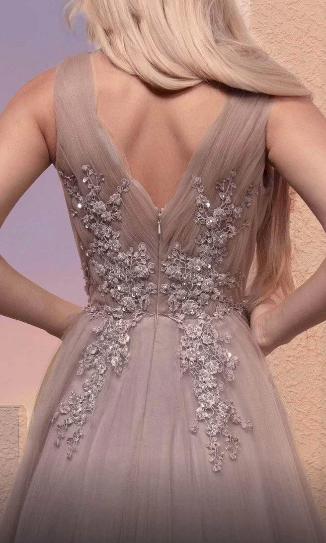 MNM COUTURE M0095 - Floral Applique Tulle Evening Dress 6 MNM COUTURE M0095 - Floral Applique Tulle Evening Dress
