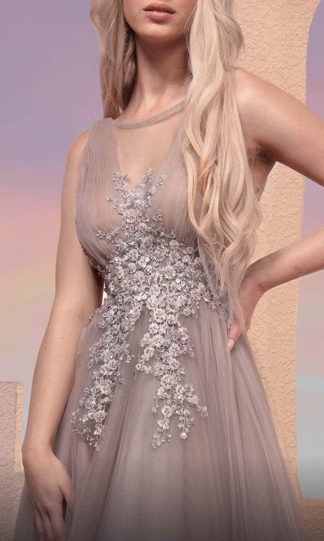 MNM COUTURE M0095 - Floral Applique Tulle Evening Dress 5 MNM COUTURE M0095 - Floral Applique Tulle Evening Dress
