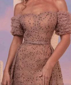 MNM COUTURE M0100 - Off Shoulder Overskirt Evening Dress 9 MNM COUTURE M0100 - Off Shoulder Overskirt Evening Dress