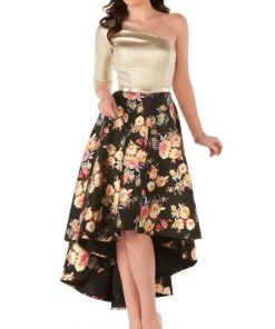 MNM Couture - N0012 Asymmetric Neck High Low Dress