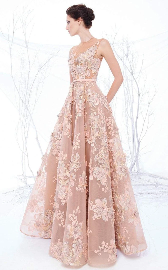 MNM Couture - N0194 Floral Embroidered Illusion Pleated Gown 4 MNM Couture - N0194 Floral Embroidered Illusion Pleated Gown