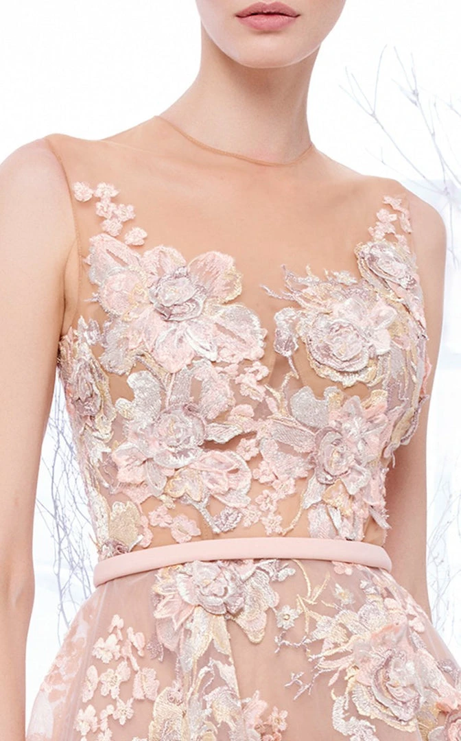 MNM Couture - N0194 Floral Embroidered Illusion Pleated Gown 5 MNM Couture - N0194 Floral Embroidered Illusion Pleated Gown