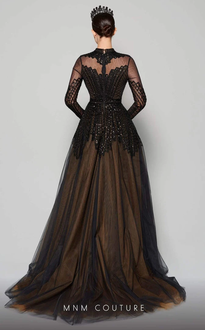 MNM Couture - N0353 Beaded Illusion High Neckline Evening Gown 6 MNM Couture - N0353 Beaded Illusion High Neckline Evening Gown