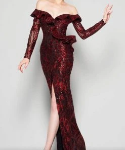 MNM COUTURE - N0363 Embellished Off-Shoulder Sheath Dress