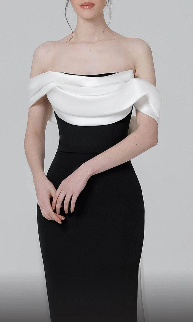 MNM COUTURE N0456 - Draped Off Shoulder Evening Dress 6 MNM COUTURE N0456 - Draped Off Shoulder Evening Dress