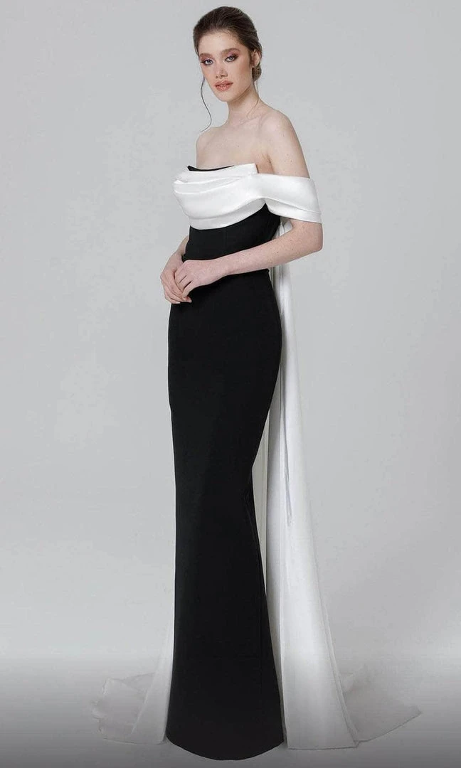 MNM COUTURE N0456 - Draped Off Shoulder Evening Dress 5 MNM COUTURE N0456 - Draped Off Shoulder Evening Dress