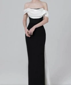 MNM COUTURE N0456 - Draped Off Shoulder Evening Dress