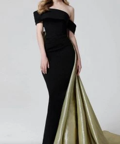 MNM COUTURE N0466 - Off Shoulder Asymmetric Evening Gown