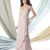 Mon Cheri 114917 Lace Cap Sleeve Ruched Empire Gown