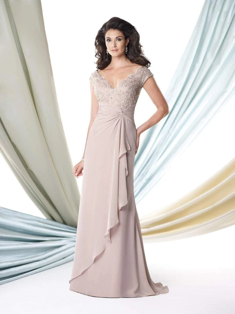 Mon Cheri 114917 Lace Cap Sleeve Ruched Empire Gown 3 Mon Cheri 114917 Lace Cap Sleeve Ruched Empire Gown