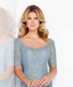 Mon Cheri 116846 Lace Knee Length Sheath Dress