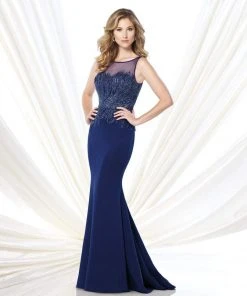 Mon Cheri - 215901 Beaded Illusion Bateau Neck Dress