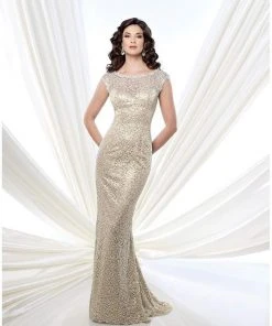 Mon Cheri - 215912 Cap Sleeve Illusion Lace Gown