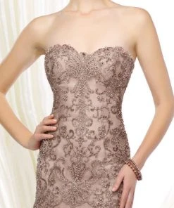 Mon Cheri 216D53 Strapless Beaded Lace Evening Gown