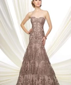Mon Cheri 216D53 Strapless Beaded Lace Evening Gown