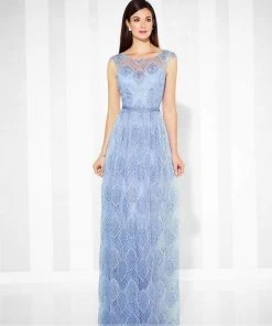 Mon Cheri Allover Soft Lace Sheath Dress 117608 - 1 Pc Lt Periwinkl In Size 6 Available