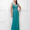 Mon Cheri - Beaded Lace A-Line Gown With Detachable Sleeves 117909