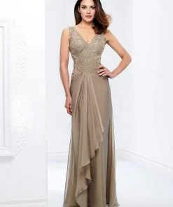 Mon Cheri - Beaded Lace A-Line Gown With Detachable Sleeves 117909 14 Mon Cheri - Beaded Lace A-Line Gown With Detachable Sleeves 117909