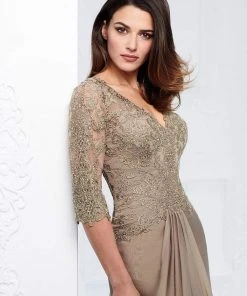 Mon Cheri - Beaded Lace A-Line Gown With Detachable Sleeves 117909 15 Mon Cheri - Beaded Lace A-Line Gown With Detachable Sleeves 117909