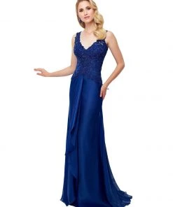 Mon Cheri - Beaded Lace A-Line Gown With Detachable Sleeves 117909 13 Mon Cheri - Beaded Lace A-Line Gown With Detachable Sleeves 117909