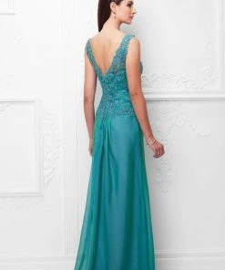 Mon Cheri - Beaded Lace A-Line Gown With Detachable Sleeves 117909 12 Mon Cheri - Beaded Lace A-Line Gown With Detachable Sleeves 117909