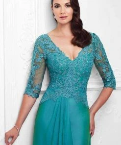 Mon Cheri - Beaded Lace A-Line Gown With Detachable Sleeves 117909 10 Mon Cheri - Beaded Lace A-Line Gown With Detachable Sleeves 117909