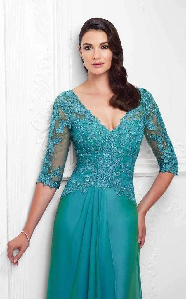 Mon Cheri - Beaded Lace A-Line Gown With Detachable Sleeves 117909 4 Mon Cheri - Beaded Lace A-Line Gown With Detachable Sleeves 117909
