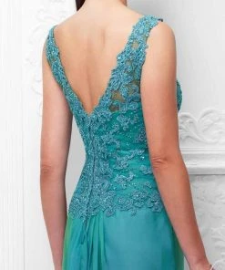 Mon Cheri - Beaded Lace A-Line Gown With Detachable Sleeves 117909 11 Mon Cheri - Beaded Lace A-Line Gown With Detachable Sleeves 117909