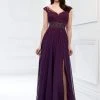 Mon Cheri Beaded Lace V-neck Chiffon A-line Gown 218911 - 1 Pc Purple In Size 6 Available