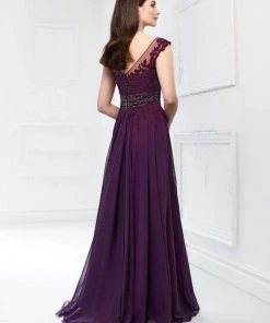 Mon Cheri Beaded Lace V-neck Chiffon A-line Gown 218911 - 1 Pc Purple In Size 6 Available