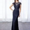 Mon Cheri Beaded Sheer Lace Cap Sleeves Evening Gown 217642