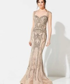 Mon Cheri - Beaded Sweetheart Mermaid Evening Dress 219D75 - 1 Pc Taupe In Size 18 Available