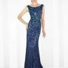 Mon Cheri Embroidered Lace Gown - 1 Pc Blue/Multi In Size 10 Available